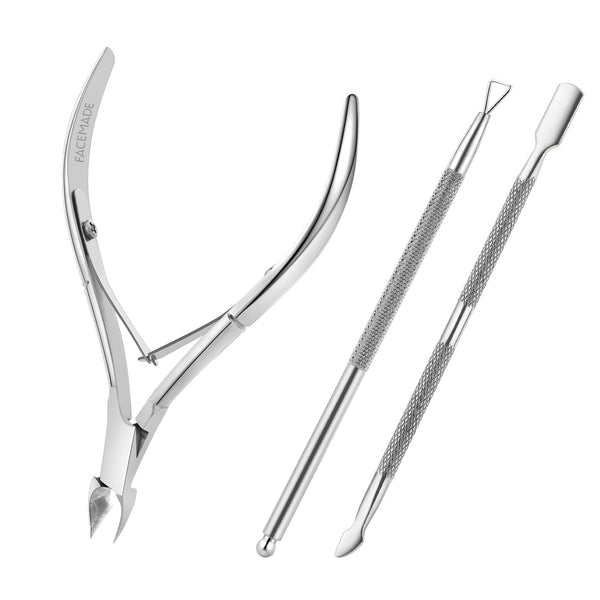 FACEMADE Nail Cuticle Nipper Set, Stainless Steel Cuticle Trimmer with Stainless Steel Dual End Pusher, Nail